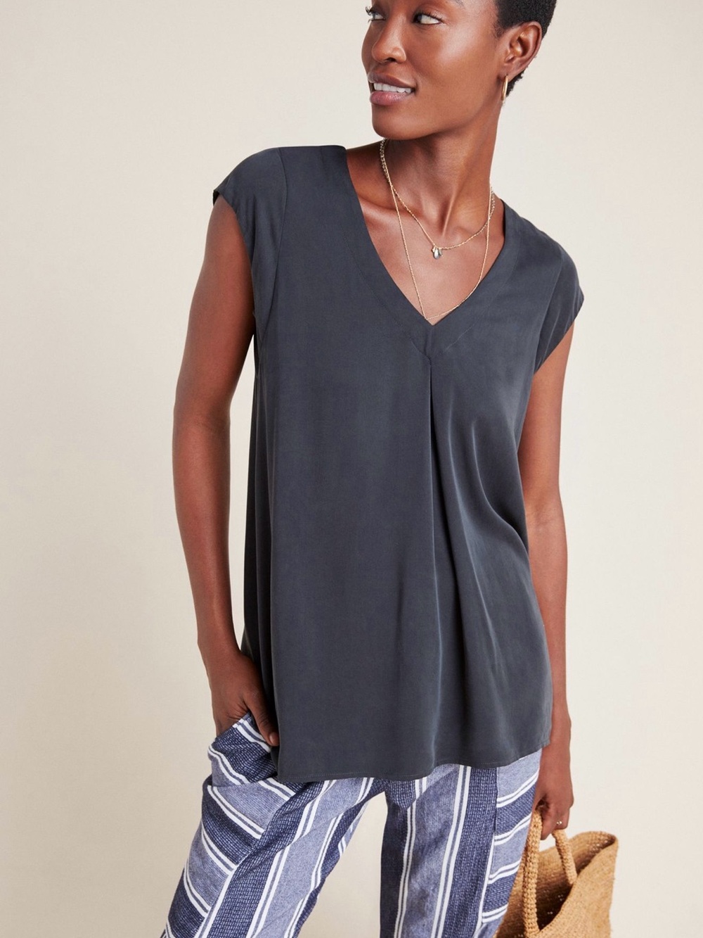 Maeve Ally Cupro Tunic Charcoal/Black size XS